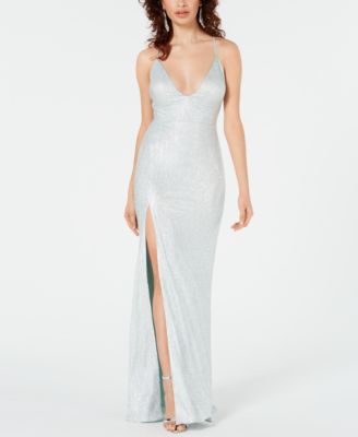 Aidan by Aidan Mattox - Metallic Stretch Slit Gown