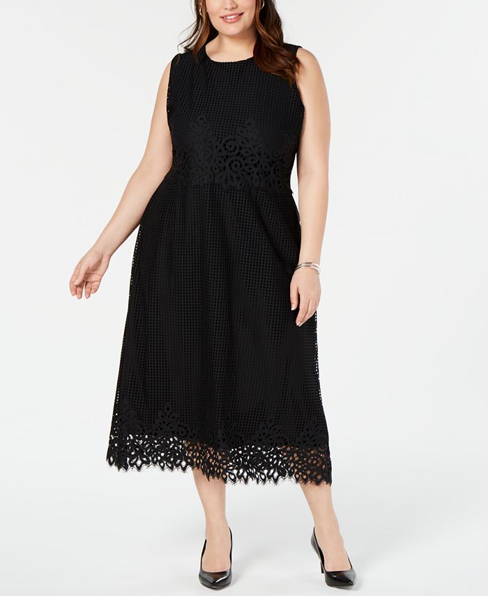 Alfani Plus Size Geo-Lace Midi Dress, Created for Macy's - Macy's