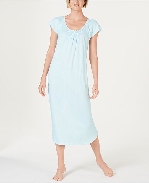 Miss Elaine Cottonessa Stripe-Print Knit Long Nightgown & Reviews ...