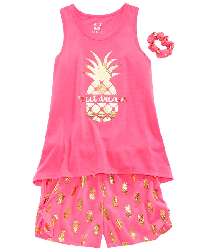 Max & Olivia Little & Big Girls 3-Pc. Pineapple Pajama Set - Macy's