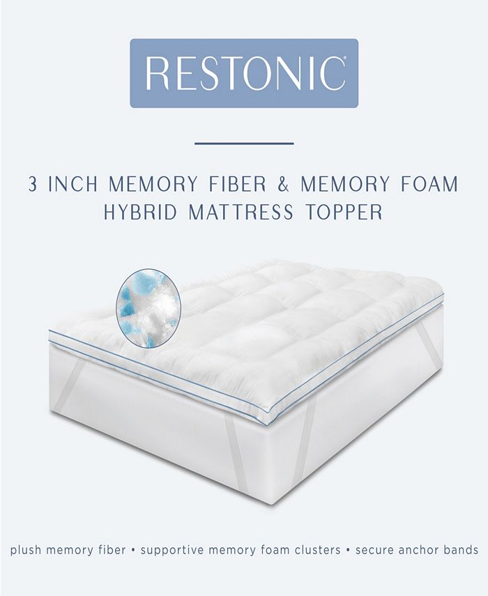 Restonic 3" Memory Fiber/Memory Foam Hybrid Twin Mattress Topper Macy's