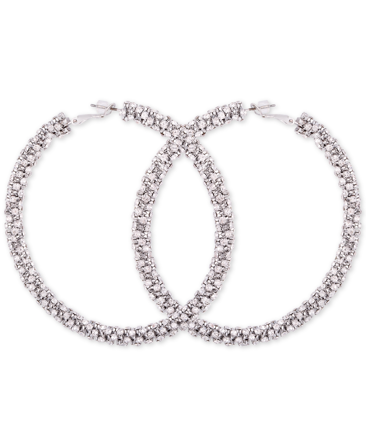 Crystal Pave Large Hoop Earrings - Silver