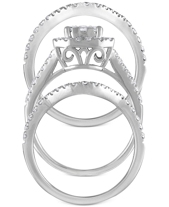 Macy's Diamond Cluster 3Piece Bridal Set (11/2 ct. t.w.) in 14k White Gold Macy's