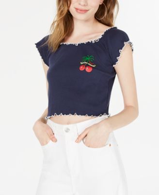 Roxy - Juniors' Cotton Cherry Palm Tree Crop Top