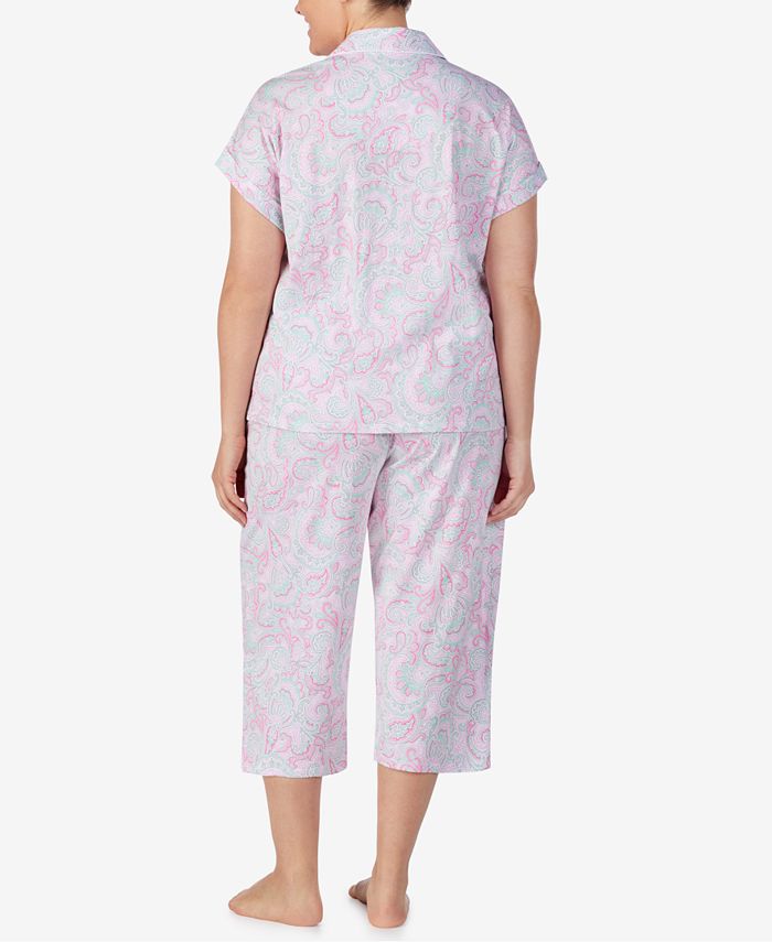 Lauren Ralph Lauren Plus-Size Printed Notch Collar Top and Capri Pajama ...