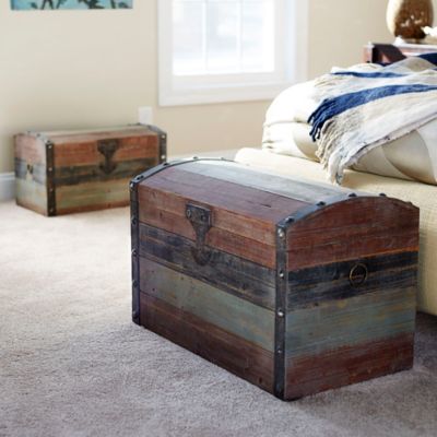 Wooden Storage Trunk Set, Large and Small Domed Chest