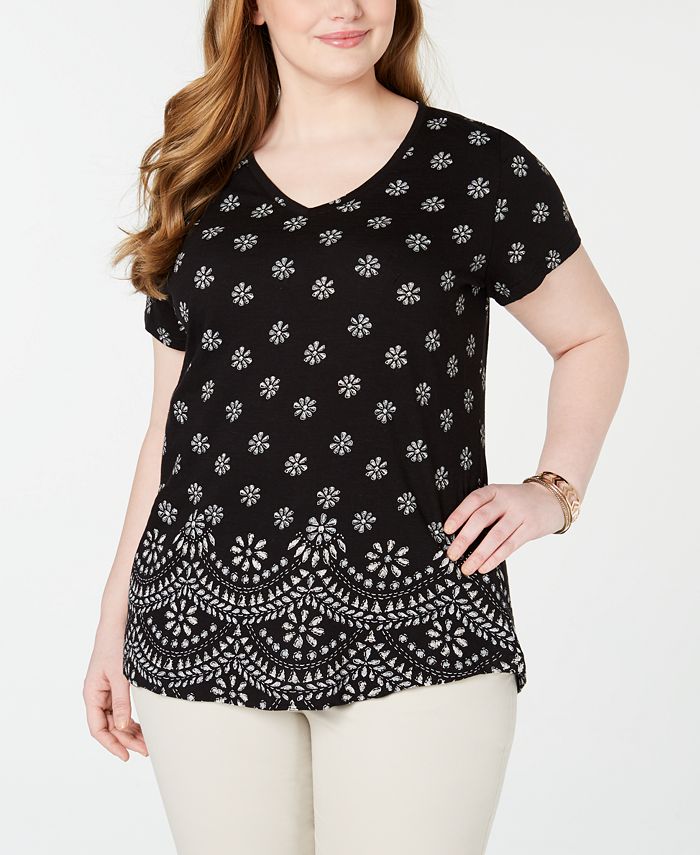 Style & Co Plus Size Cotton Printed T-Shirt, Created for Macy's - Macy's