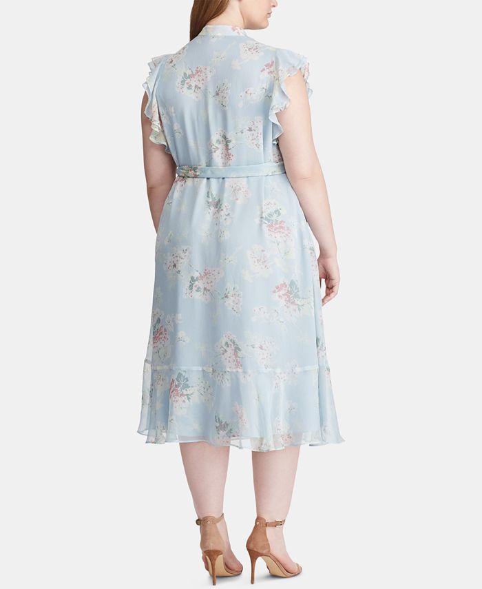 Lauren Ralph Lauren Plus Size Flutter-Sleeve Georgette Dress - Macy's