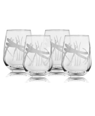 Dragonfly Stemless Wine Tumbler 17Oz - Set Of 4 Glasses