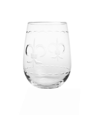 Fleur De Lis Stemless Wine Tumbler 17Oz - Set Of 4 Glasses