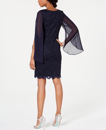 Connected Flutter-Sleeve Sequined Lace Dress - Macy's
