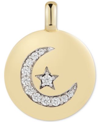 Photo 1 of CHARMBAR Swarovski Zirconia Moon & Star "Follow your Dreams" Reversible Charm Pendant in 14k Gold-Plated Sterling Silver