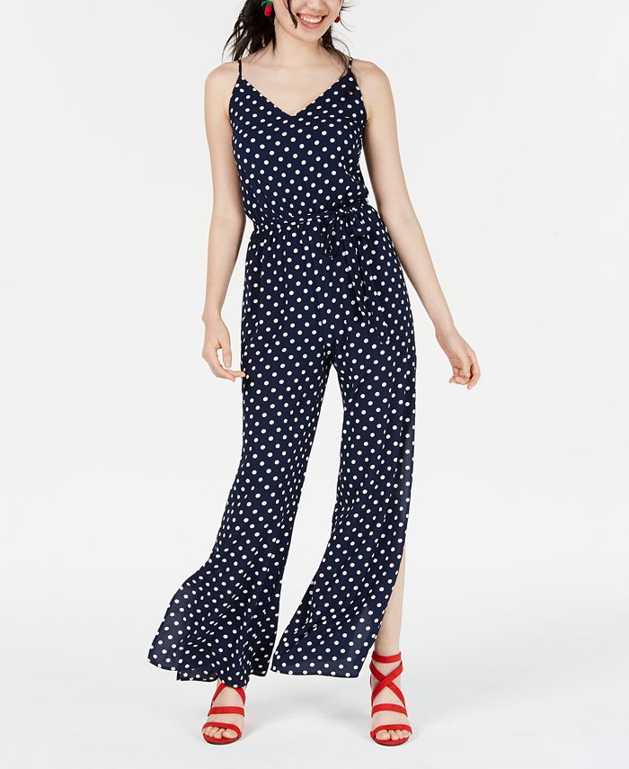 One Clothing Juniors' Polka-Dot Slit-Leg Jumpsuit - Macy's