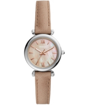 image of Fossil Women-s Mini Carlie silver tone case with sand leather strap