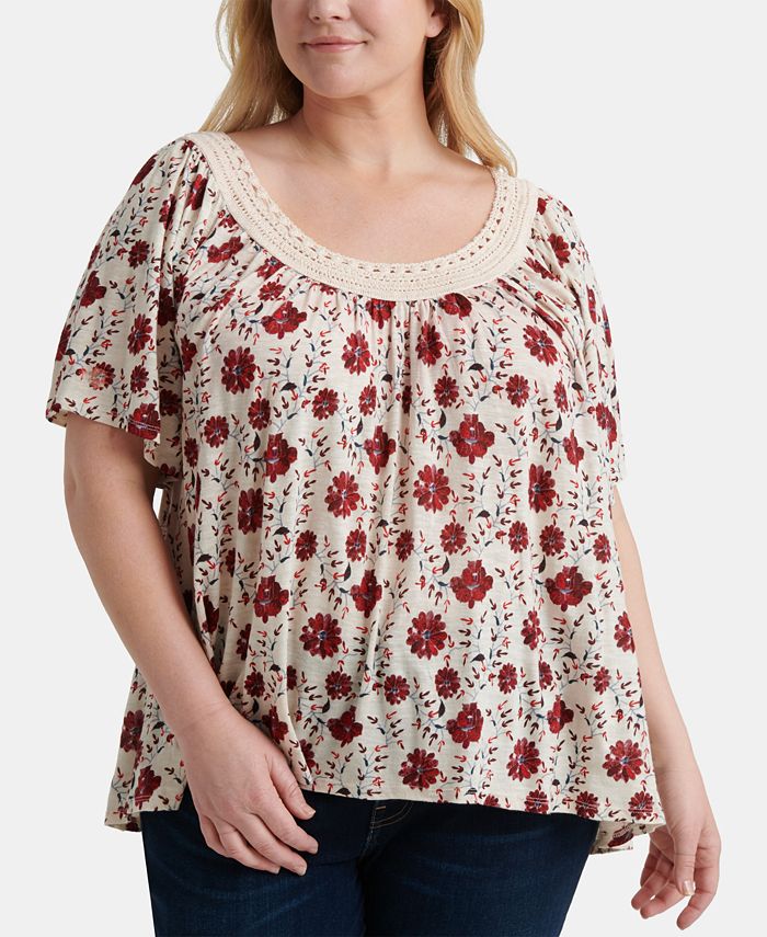 Lucky Brand Plus Size Crochet Printed Top & Reviews - Tops - Plus Sizes ...