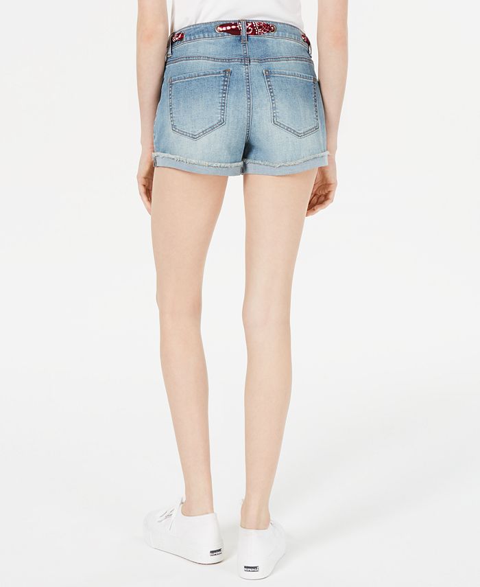 Vanilla Star Juniors' Bandanna-Belted Cuffed Denim Shorts - Macy's