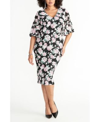 RACHEL Rachel Roy - Plus Size Ruffle Sleeve Printed Lace Dress