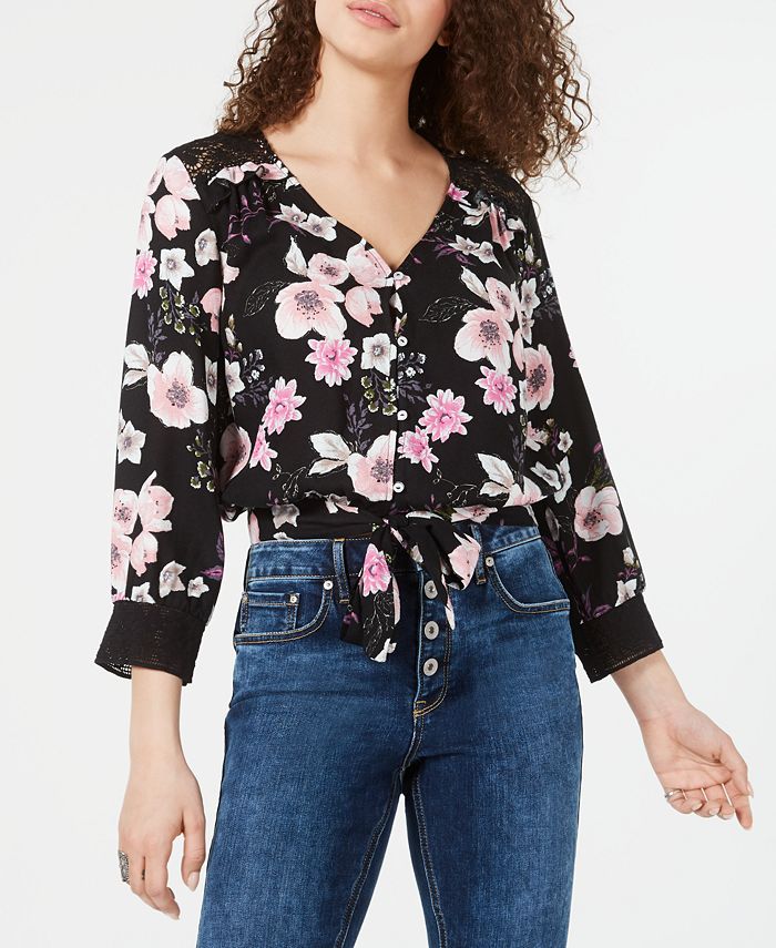 American Rag Juniors' Floral-Print Tie-Hem Top, Created for Macy's - Macy's