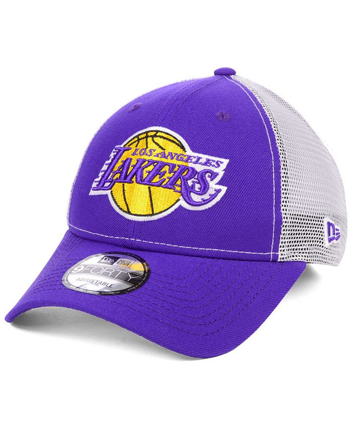 New Era Los Angeles Lakers Basic Trucker Adjustable 9FORTY Snapback Cap ...