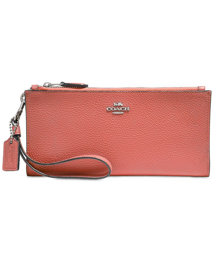 COACH Double Zip Wallet In Pebble Leather in Pink