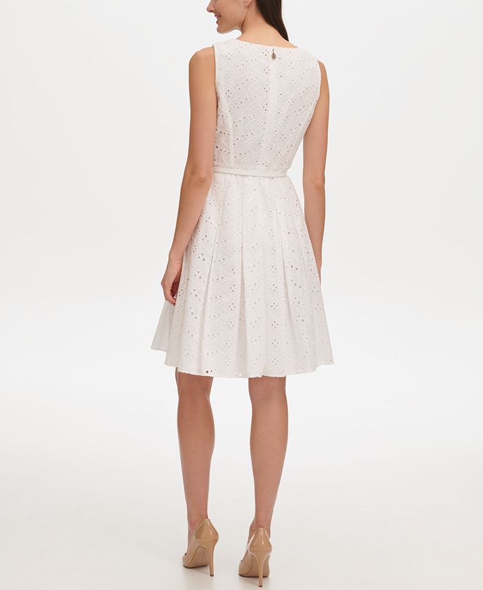 Tommy Hilfiger White Leaf Eyelet Sleeveless Dress