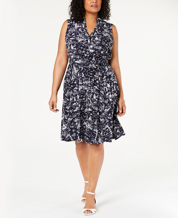 Charter Club Plus Size Scenic Belted Dress, Created for Macy's - Macy's