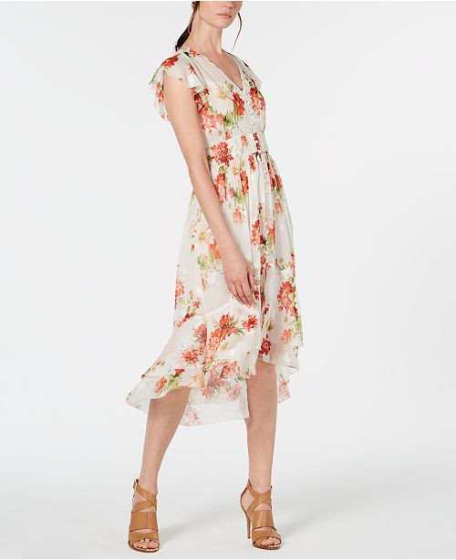 Elie Tahari Minda Floral Smocked Chiffon Dress Reviews Women