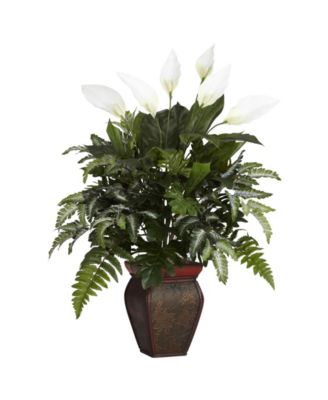 Nearly Natural - Mixed Greens w/ Spathiphyllum and Decorative Vase Silk Plant