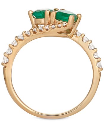 Macy's - Emerald (3/4 ct. t.w.) & Diamond (3/8 ct. t.w.) Two Stone Ring in 14k Gold