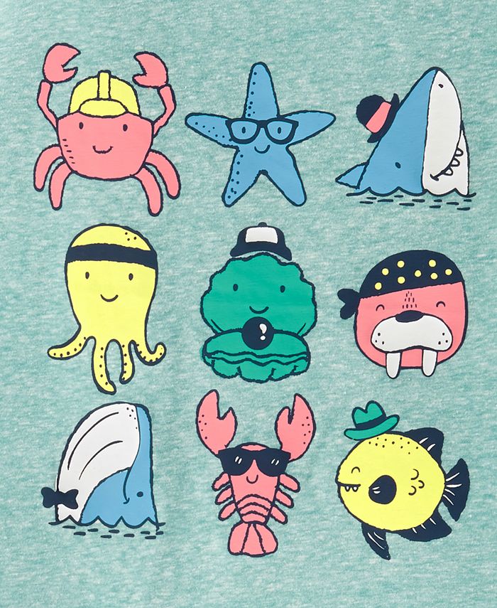 Summer Baby Kids Cartoon Marine Animals Pattern T-shirt and Plaid Shorts Casual Clothing Set for Boys