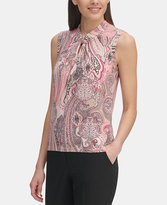 Tommy Hilfiger Printed Knot-Neck Top, Created for Macy's - Macy's
