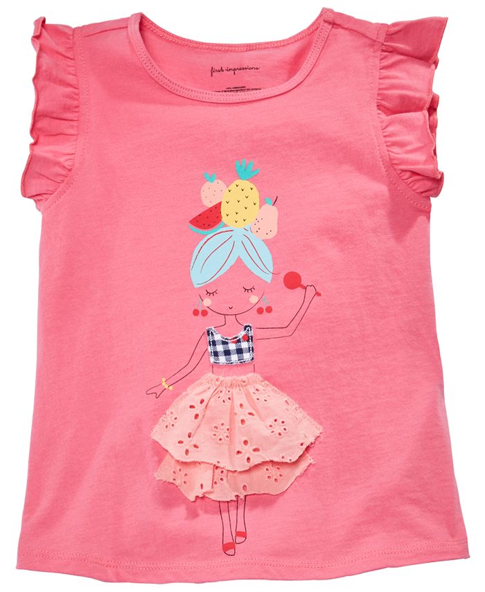 First Impressions Baby Girls Ruffle Sleeve Graphic Top, Created for ...