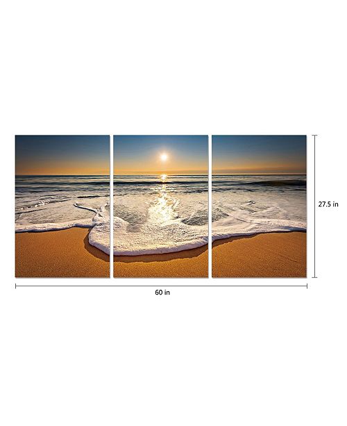 Chic Home Decor Sunset 3 Piece Wrapped Canvas Wall Art Beach Scene