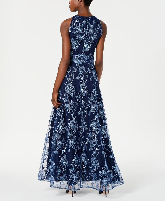 Tahari ASL Embroidered Mesh Gown - Macy's