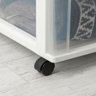 USA Plastic 4 Drawer Wide Storage Cart with 4 Caster Wheels, White