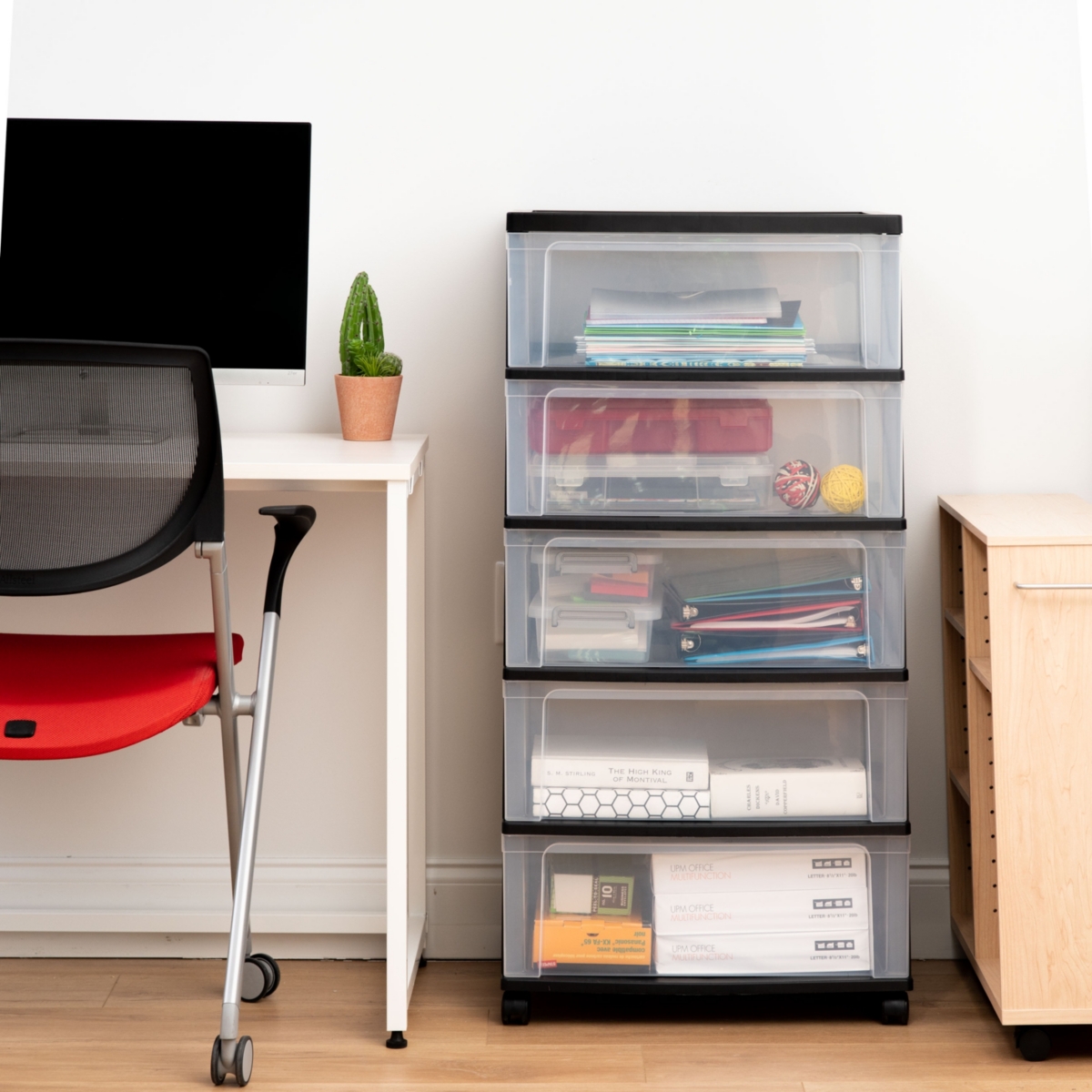 Iris Usa 5 Drawers Plastic Wide Chest Storage with Casters,- Black
