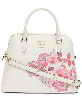 DKNY Whitney Leather Floral Dome Satchel, Created for Macy's & Reviews ...