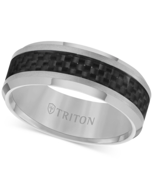 image of Triton Men-s Tungsten Carbide Ring, Black Carbon Fiber Stripe Wedding Band