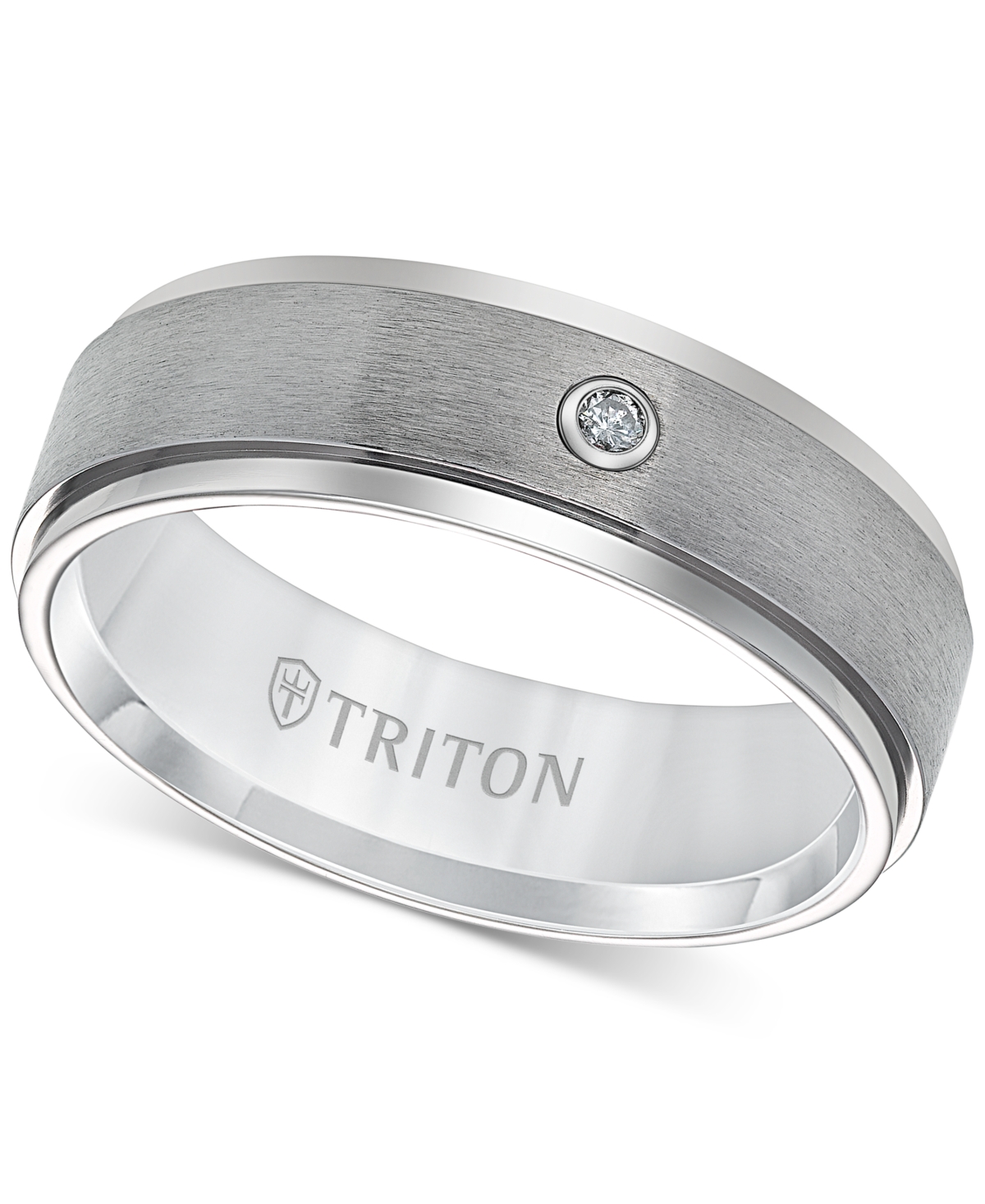 Men's Titanium Ring, 7mm Diamond Accent Wedding Band - Titanium