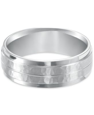 Men's Hammered and Brush Finish Wedding Band in 14k White Gold
