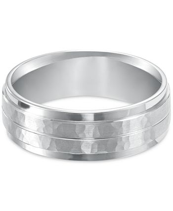 Triton - Men's Hammered  Comfort Fit Wedding Band in 14k White Gold