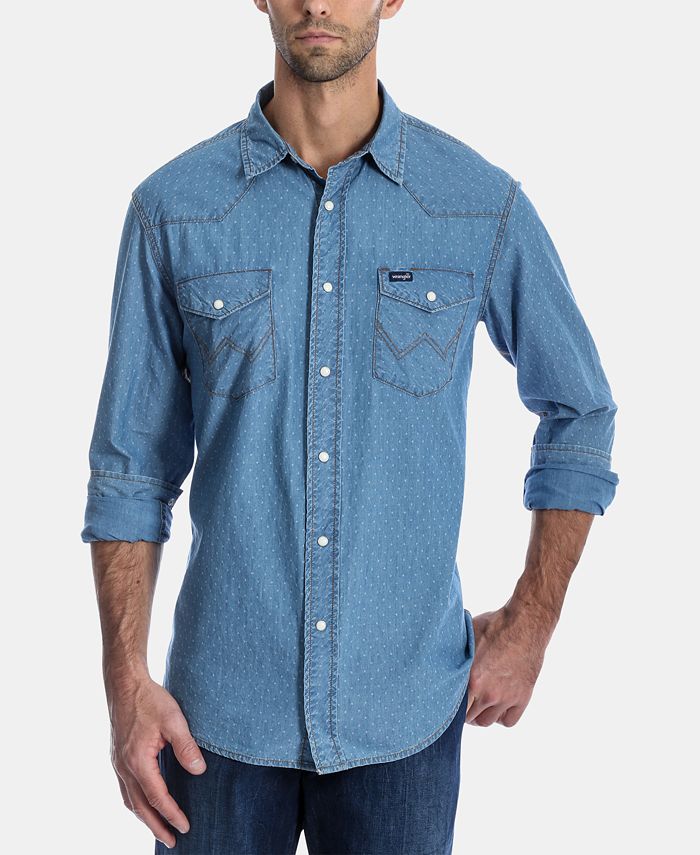 Wrangler Men's Authentic Regular-Fit Dobby Western Shirt - Macy's