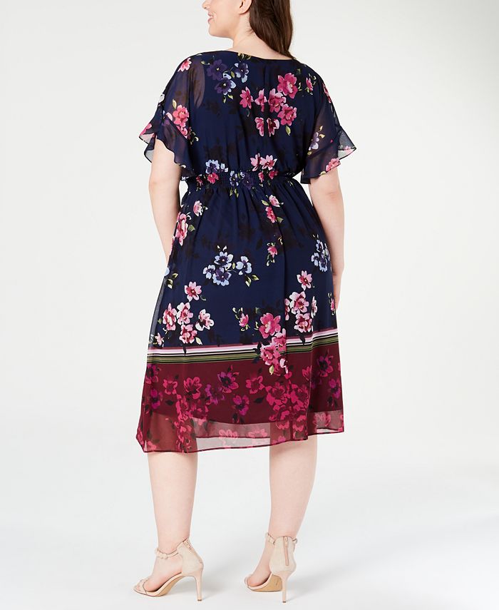 Taylor Plus Size Printed Smocked Midi Dress - Macy's