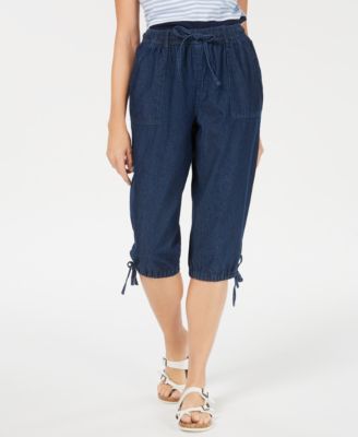 Karen Scott - Drawstring Denim Cotton Capri Pants