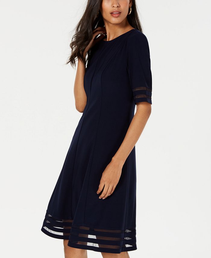 Jessica Howard Women's Plus Illusion Detail Fit & Flare Dress Blue Size 20W