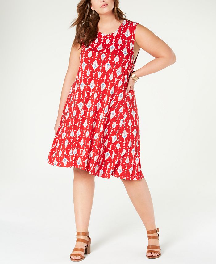 Style & Co Plus Size Sleeveless Printed Swing Dress, Created for Macy's ...