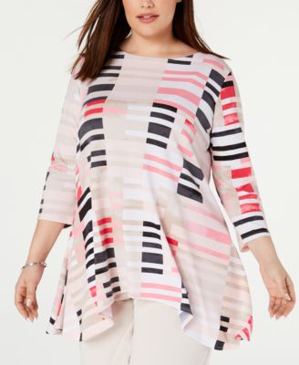 Alfani - Plus Size Printed Handkerchief-Hem Top
