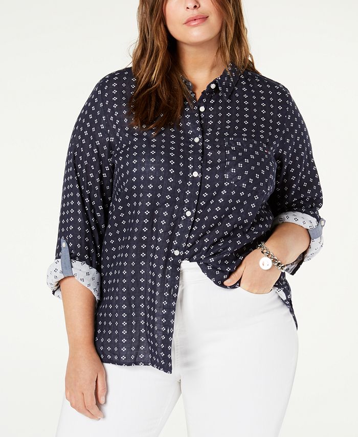 Tommy Hilfiger Plus Size Cotton Utility Shirt, Created for Macy's ...