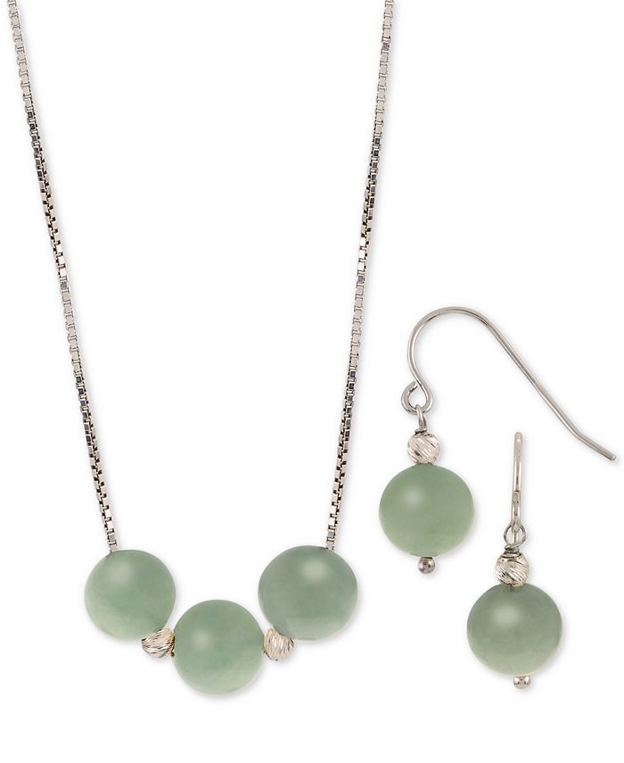 Macy's - 2-Pc. Set Dyed Jade (8mm) Statement Necklace & Drop Earrings in Sterling Silver