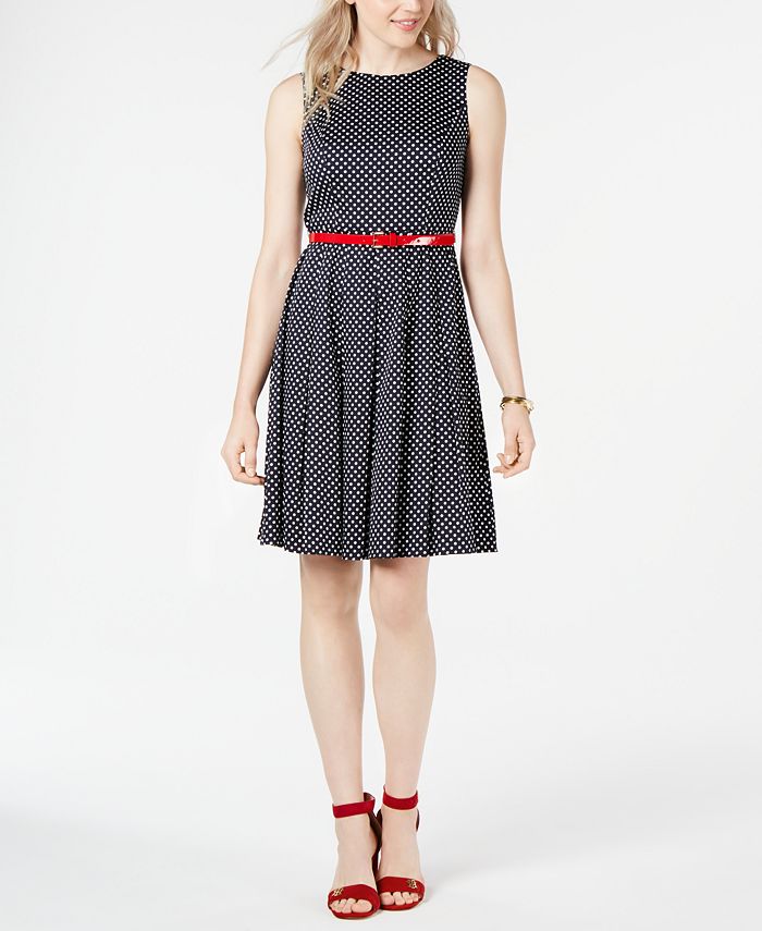 Tommy Hilfiger Belted Polka-Dot Dress, Created for Macy's - Macy's